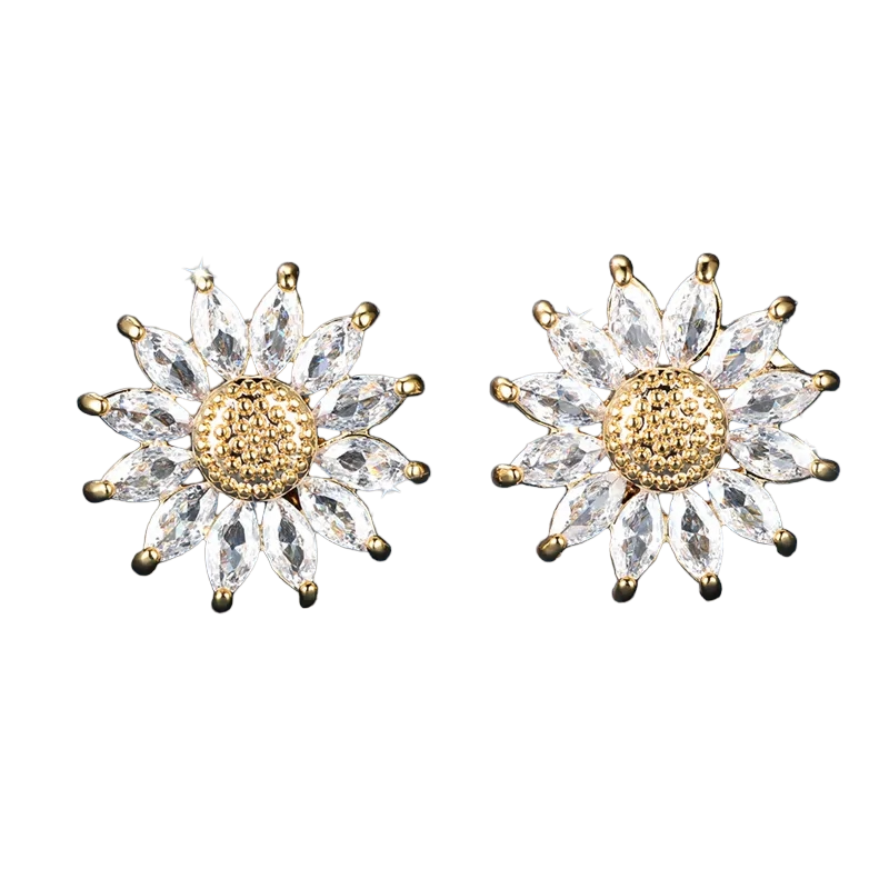 Sale! Sunflower Flower Earrings with Crystals in 18kt Gold Plated - Exclusive