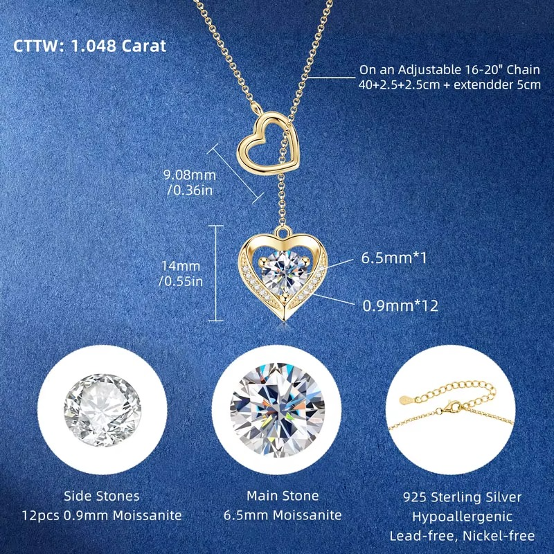 Linked Hearts Necklace Diamond S925 Silver 18k Gold Plated