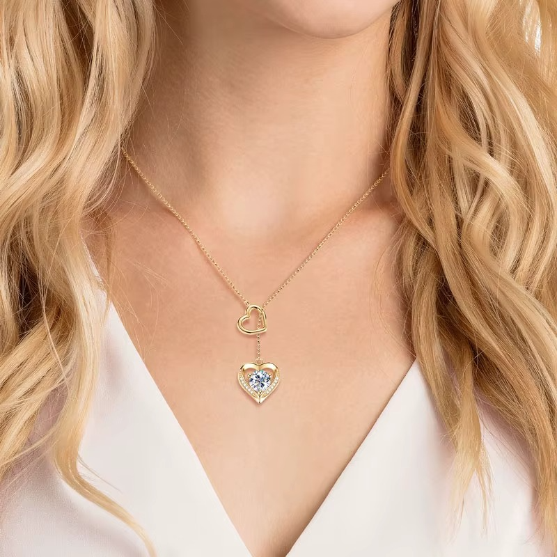 Linked Hearts Necklace Diamond S925 Silver 18k Gold Plated