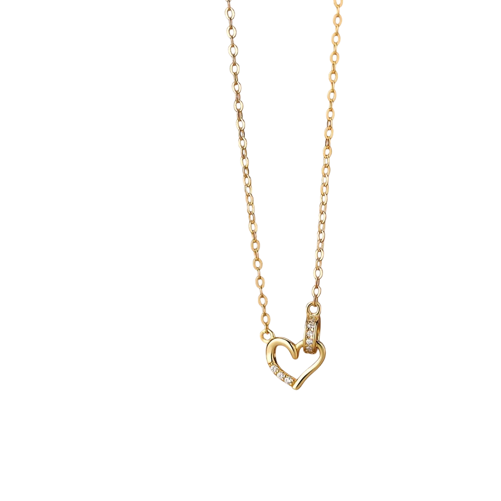 Linked Heart Necklace with Crystals, 18k Gold S925 - 45 cm