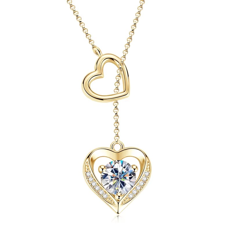 Linked Hearts Necklace Diamond S925 Silver 18k Gold Plated