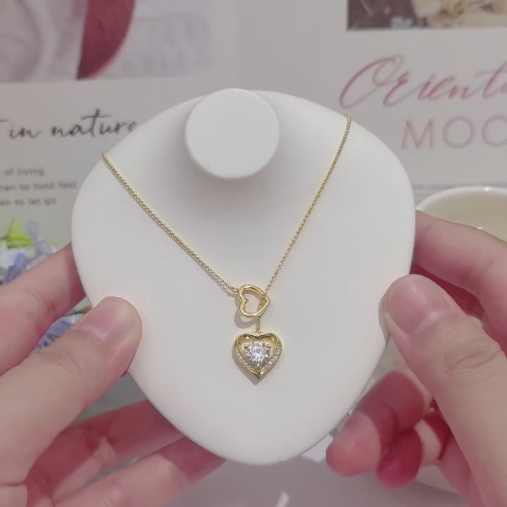 Linked Hearts Necklace Diamond S925 Silver 18k Gold Plated